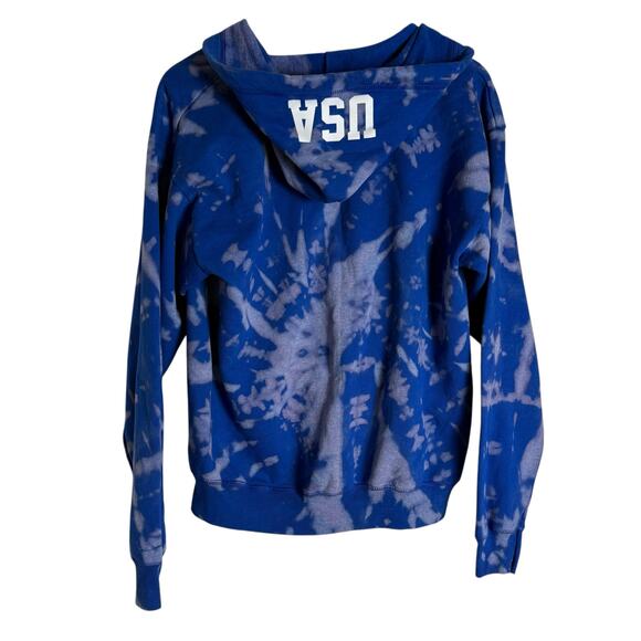 BFFS & Babes Blue Hand Tie Dyed Red Heart USA Full Zip Hoodie Unisex Medium - Picture 6 of 7